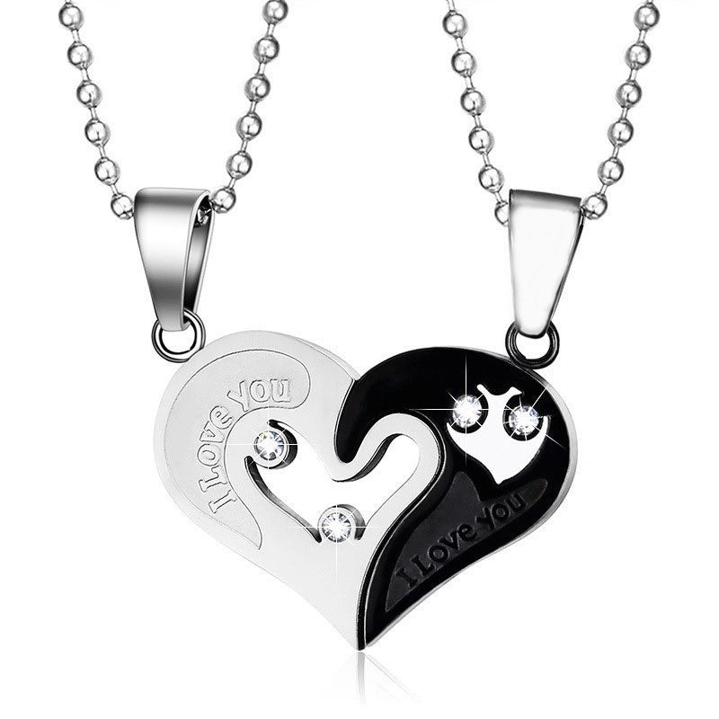 Wholesale  necklace a pair of heart-shaped diamond-embedded love pendant trendy Korean style jewelry